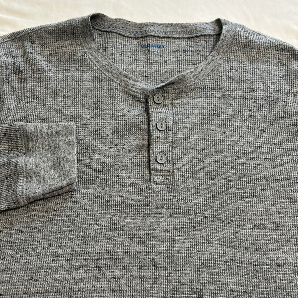 Old Navy Mens Gray Waffle Knit Thermal Henley Shirt Built-In Flex Large
